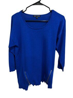 Cable & Gauge Blue Rayon Nylon Mix Womens Sweater Size L Quiet Luxury Coastal